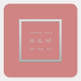 Monogram Dank Grijs Lijst Zilver Bruiloft Koraal Vierkante Sticker