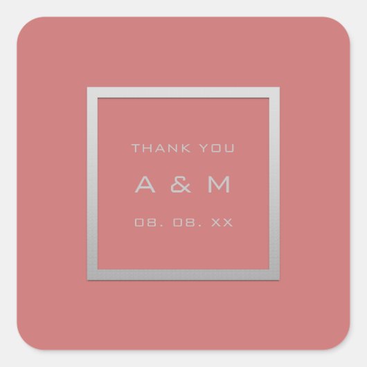 Monogram Dank Grijs Lijst Zilver Bruiloft Koraal Vierkante Sticker (Voorkant)