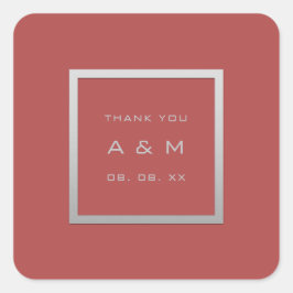 Monogram Dank Grijs Lijst Zilver Bruiloft Koraal Vierkante Sticker