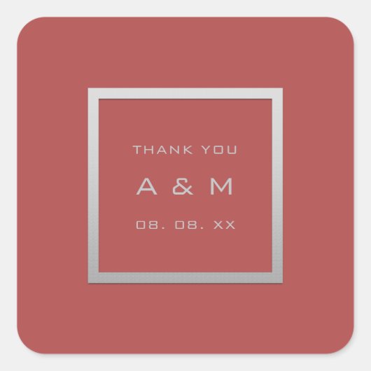 Monogram Dank Grijs Lijst Zilver Bruiloft Koraal Vierkante Sticker (Voorkant)