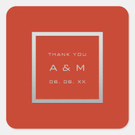 Monogram Dank Grijs Lijst Zilver Bruiloft Koraal Vierkante Sticker