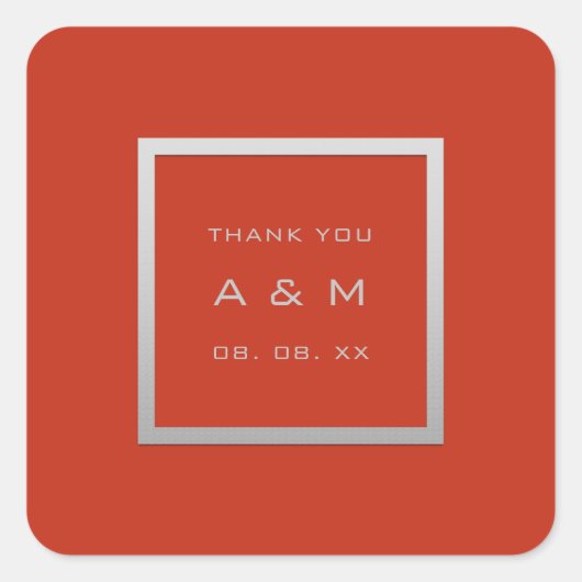 Monogram Dank Grijs Lijst Zilver Bruiloft Koraal Vierkante Sticker (Voorkant)