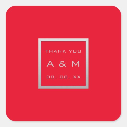 Monogram Dank Grijs Lijst Zilver Bruiloft Rood Vierkante Sticker (Voorkant)