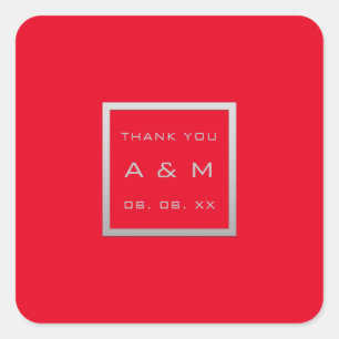 Monogram Dank Grijs Lijst Zilver Bruiloft Rood Vierkante Sticker