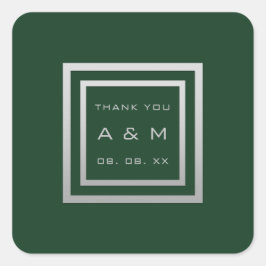 Monogram Dank Grijs Lijst Zilver Bruiloft Woodland Vierkante Sticker