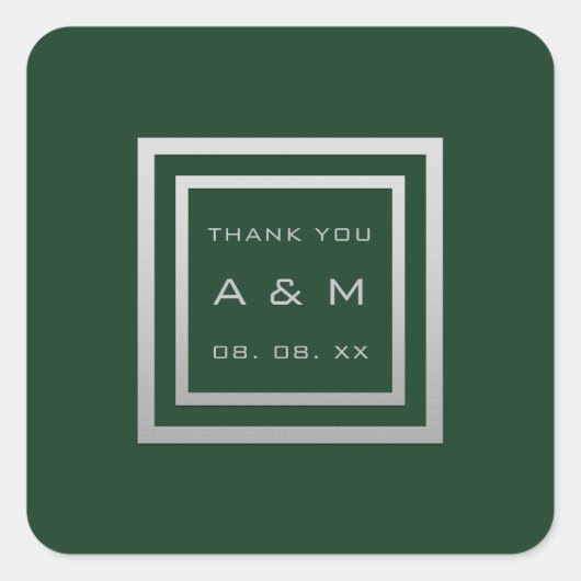 Monogram Dank Grijs Lijst Zilver Bruiloft Woodland Vierkante Sticker (Voorkant)