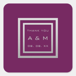 Monogram Dank Grijs Lijst Zilveren Bruiloft Marsal Vierkante Sticker