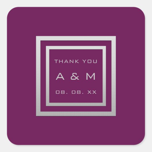 Monogram Dank Grijs Lijst Zilveren Bruiloft Marsal Vierkante Sticker (Voorkant)