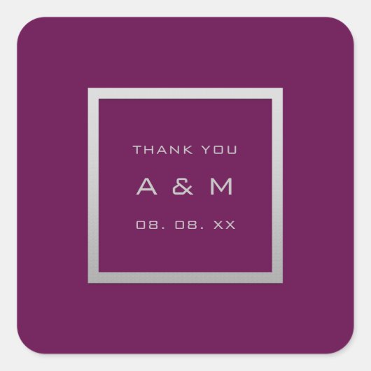 Monogram Dank Grijs Lijst Zilveren Bruiloft Marsal Vierkante Sticker (Voorkant)