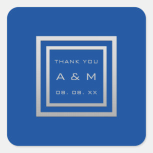 Monogram Dank Grijs Lijst Zilveren Bruiloft Royal Vierkante Sticker