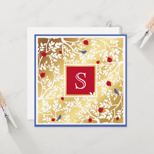 Monogram Dank u Elegant Birds & Branches Kaart (Voorkant / Achterkant in situ)