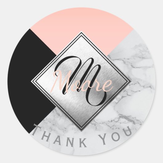 Monogram Dank u in abstract ontwerp Ronde Sticker (Voorkant)