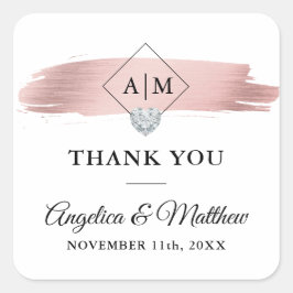 Monogram DANK U Roos Gouden Hart Bruiloft Vierkante Sticker
