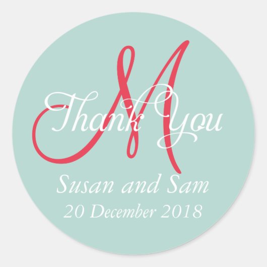 Monogram Dank u Winter Wedding Favor Label (Voorkant)