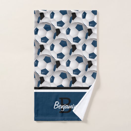Monogram Dark Blue Black Voetbal Pattern Bad Handdoek (Handdoek)