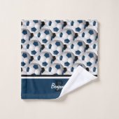Monogram Dark Blue Black Voetbal Pattern Bad Handdoek (Wasdoekje)
