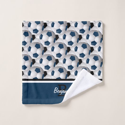 Monogram Dark Blue Black Voetbal Pattern Bad Handdoek (Wasdoekje)