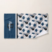 Monogram Dark Blue Black Voetbal Pattern Bad Handdoek (Handdoek)