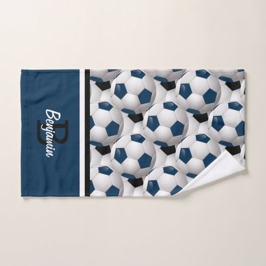 Monogram Dark Blue Black Voetbal Pattern Bad Handdoek (Handdoek)