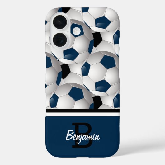 Monogram Dark Blue Black Voetbal Pattern Case-Mate iPhone Case (Achterkant)
