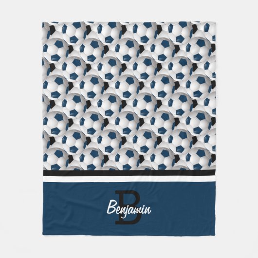 Monogram Dark Blue Black Voetbal Pattern Fleece Deken (Voorkant)