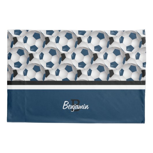Monogram Dark Blue Black Voetbal Pattern Kussensloop (Achterkant)