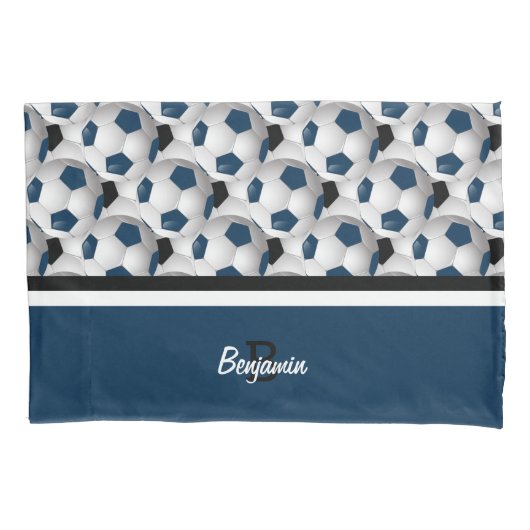 Monogram Dark Blue Black Voetbal Pattern Kussensloop (Voorkant)