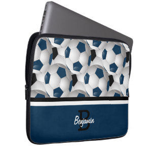Monogram Dark Blue Black Voetbal Pattern Laptop Sleeve