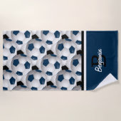 Monogram Dark Blue Black Voetbal Pattern Strandlaken (Voorkant)