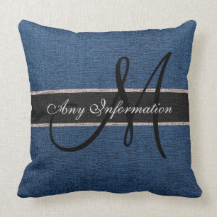 Monogram Dark Blue Burlap Rustic Jute Kussen