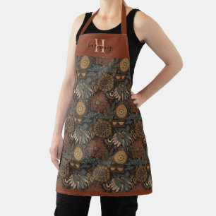 Monogram Dark Boho Terracotta Sage Botanisch Schort