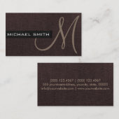 Monogram Dark Brown Elegant Canvas Visitekaartje (Voorkant / Achterkant)