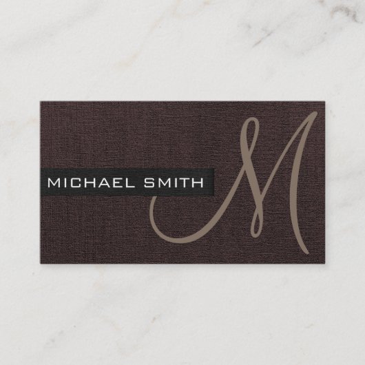 Monogram Dark Brown Elegant Canvas Visitekaartje (Voorkant)