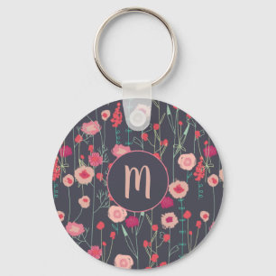 Monogram Dark Floral Sleutelhanger