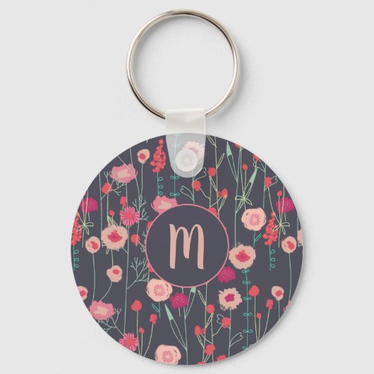 Monogram Dark Floral Sleutelhanger (Voorkant)