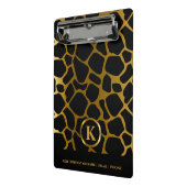 Monogram Dark Gold en Black Giraffe Pattern Mini Klembord (Angled2)