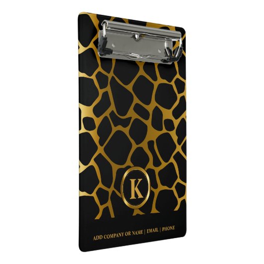 Monogram Dark Gold en Black Giraffe Pattern Mini Klembord (Schuin)