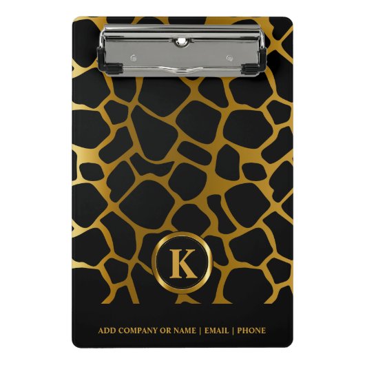 Monogram Dark Gold en Black Giraffe Pattern Mini Klembord (Voorkant)