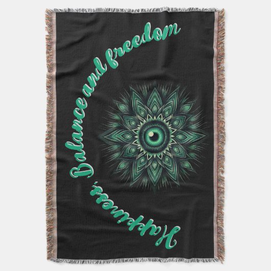 Monogram Dark Green Evil Eye Symbool op zwart | Deken (Voorkant Verticaal)