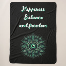 Monogram Dark Green Evil Eye Symbool op zwart | Sherpa Deken