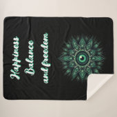 Monogram Dark Green Evil Eye Symbool op zwart | Sherpa Deken (Voorkant (horizontaal))