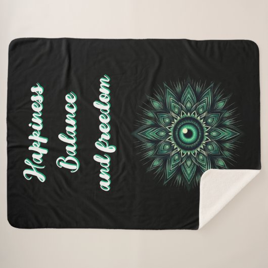 Monogram Dark Green Evil Eye Symbool op zwart | Sherpa Deken (Voorkant (horizontaal))