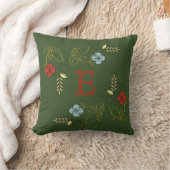 Monogram Dark Green Flowers Wedding Pillow Kussen (Deken)