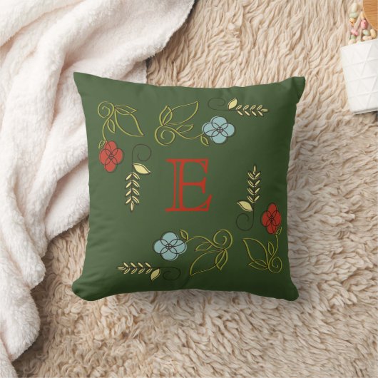 Monogram Dark Green Flowers Wedding Pillow Kussen (Deken)