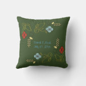 Monogram Dark Green Flowers Wedding Pillow Kussen (Achterkant)