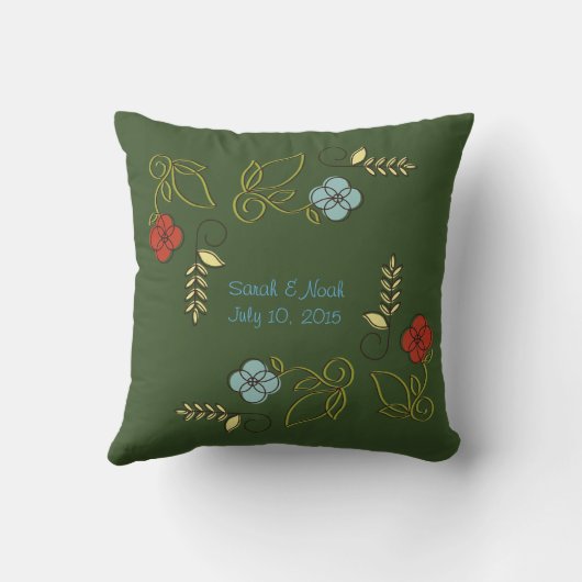 Monogram Dark Green Flowers Wedding Pillow Kussen (Achterkant)