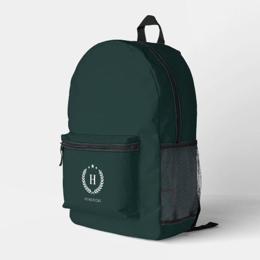  Monogram Dark Green Stylish Modern Minimalist Bedrukte Rugzak (Achterkant Hoek Rechts)