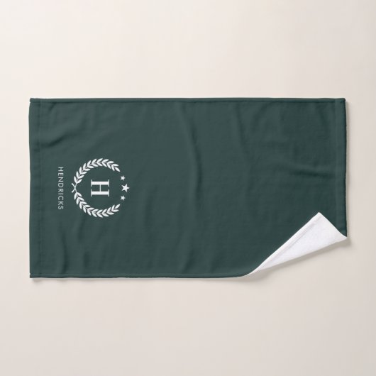 Monogram Dark Green Stylish Modern Minimalist Handdoek (Handdoek)