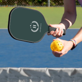 Monogram Dark Green Stylish Modern Minimalist Pickleball Paddle