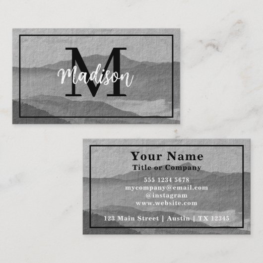 Monogram Dark & Light Grey Mountain Waterverf Art Visitekaartje (Voorkant / Achterkant)